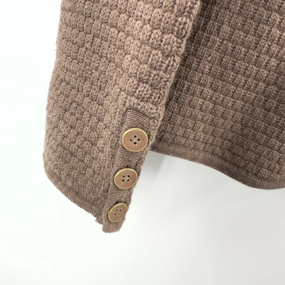 Talbots Merino Wool Cardigan Sweater Women Medium Brown Chunky Quiet Luxury Cozy